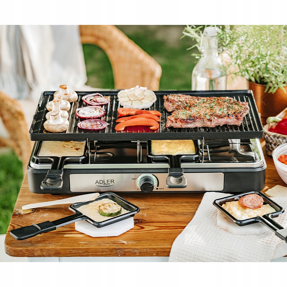 Grill Raclette Elektryczny AD 6616 1400W 8 Osób Płyta Grill + Patelenki