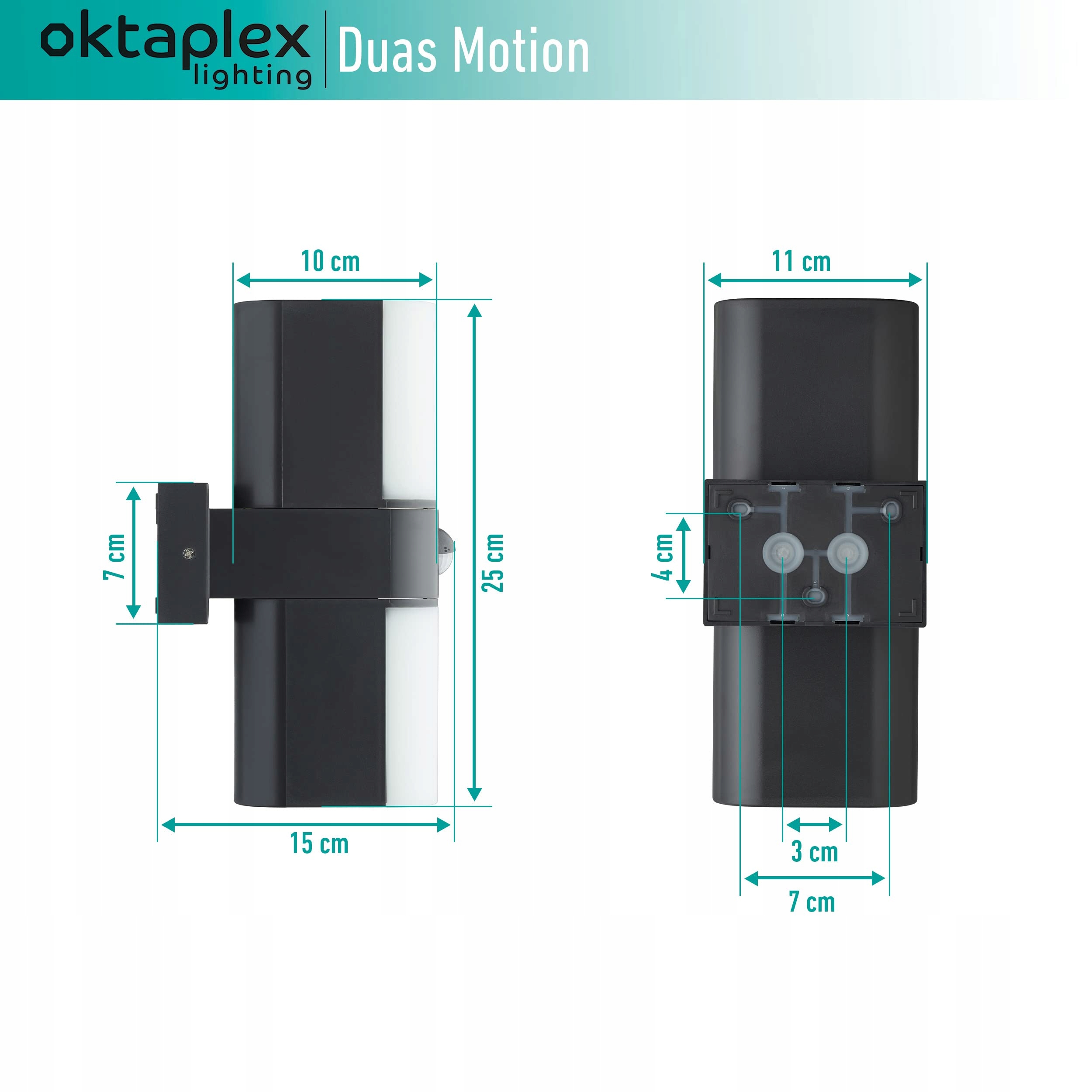 OKTAPLEX Lighting Lampa Zewnętrzna z Czujnikiem Ruchu 20W 1800lm 3000K IP65 — miniatura 3