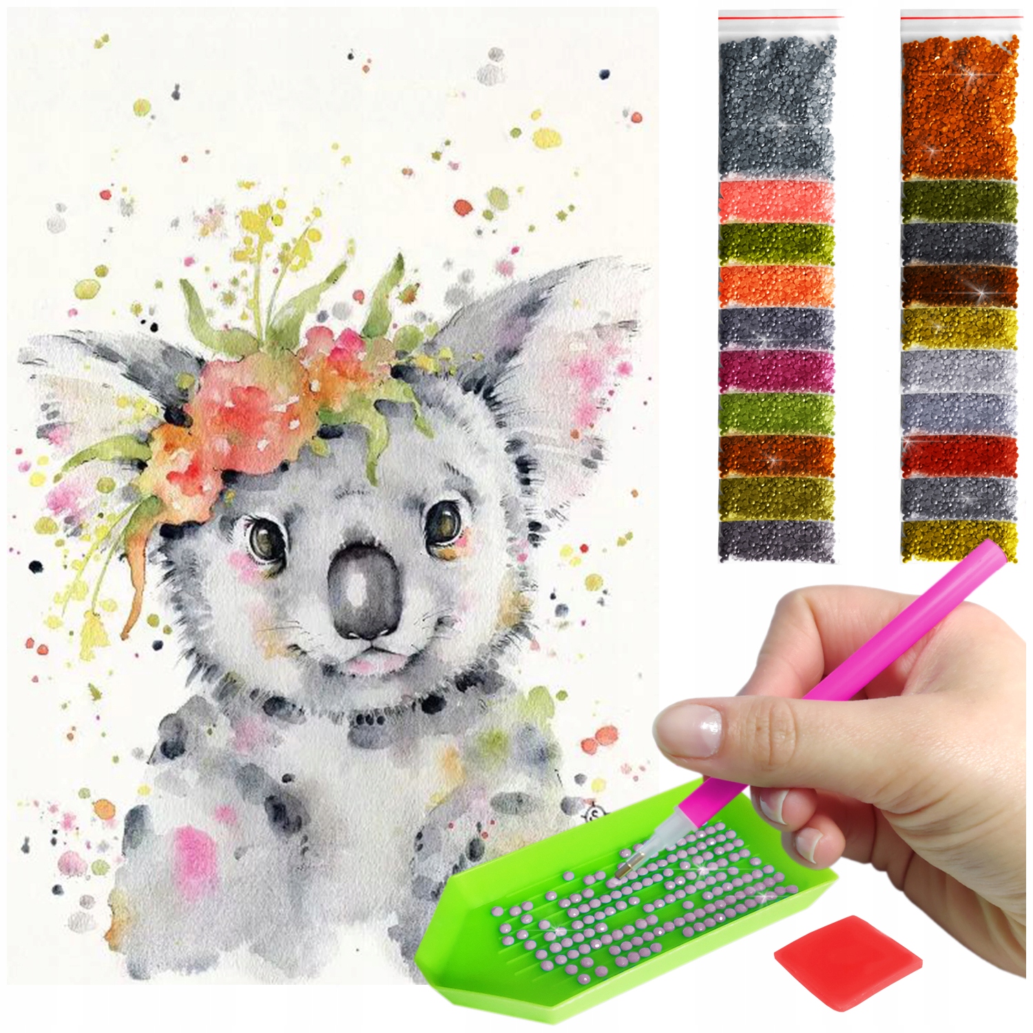 Medvídek koala Výšivka Diamond diamond painting mozaika zvířátka zoo 60x40cm