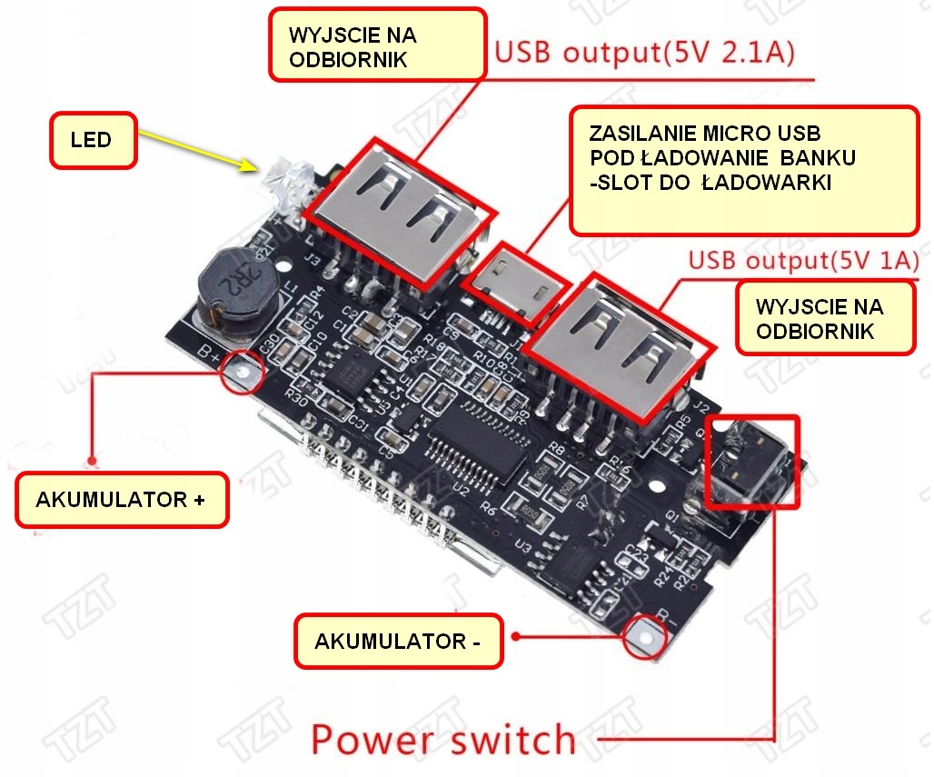 POWER BANK MODUŁ z LCD - 2X USB (5V 2.1A i 1A) Kolor brązowy