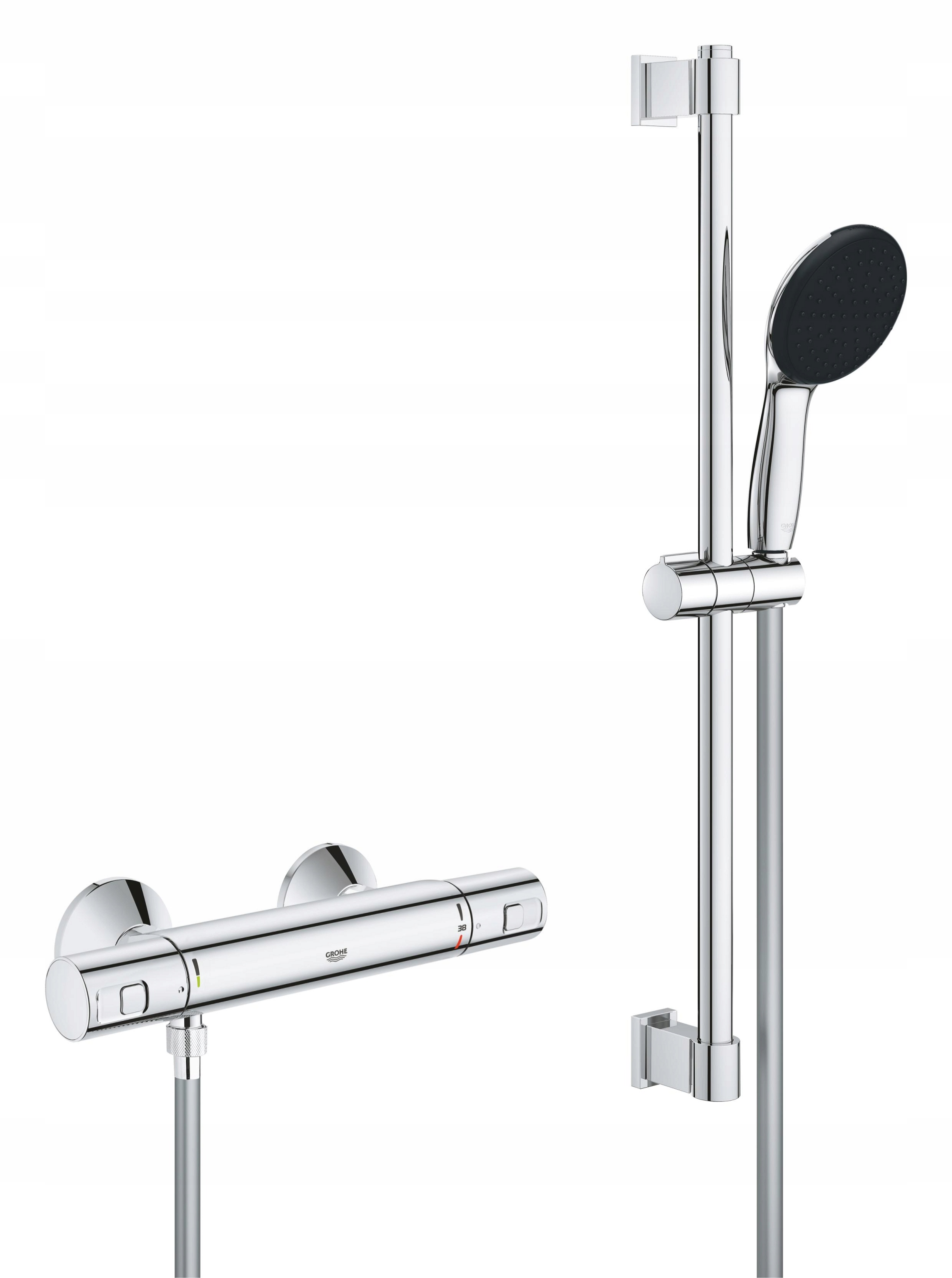 Zestaw prysznicowy 100% Grohe Bateria termostatyczna Drążek Słuchawka Chrom