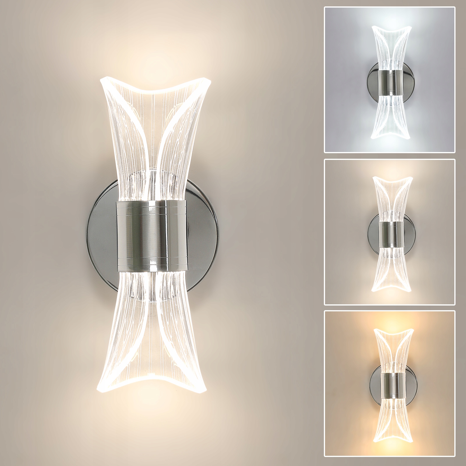 kinkiet scienny led lampa srebrny loft nowoczesny 12w 3000K/4500K/6500K