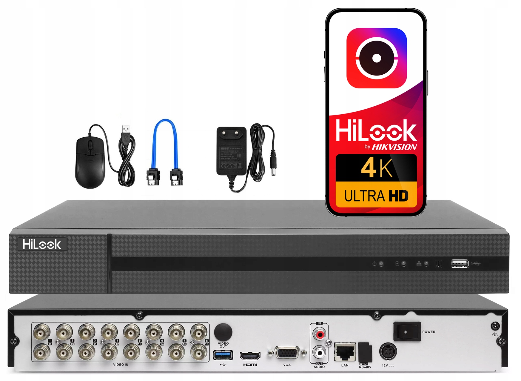 Analógový rekordér na 16 kamier pre 8MPx TurboHD Tvi CVI HiLook Hikvision