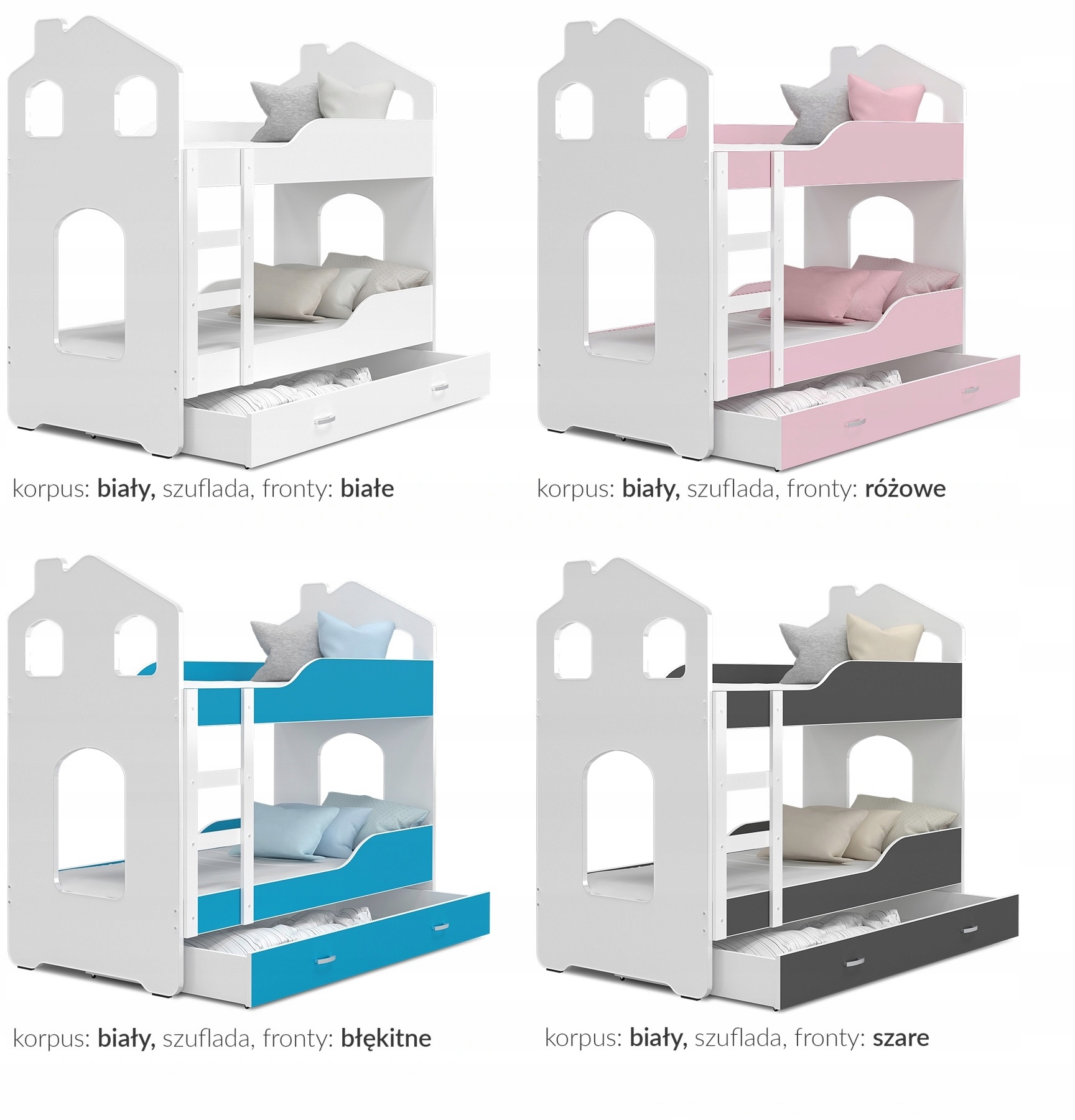 Łóżko piętrowe 160x80 białe szare DOMINIK DOMEK Długość 168 cm