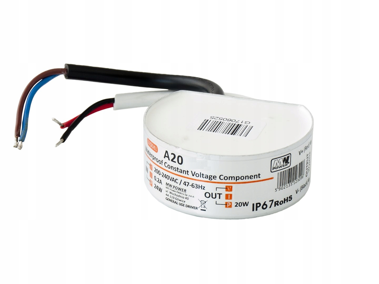 Mały Hermetyczny ZASILACZ DOPUSZKOWY 20W do Diod i Taśm LED IP66 24V 0.83A Typ Zasilacze