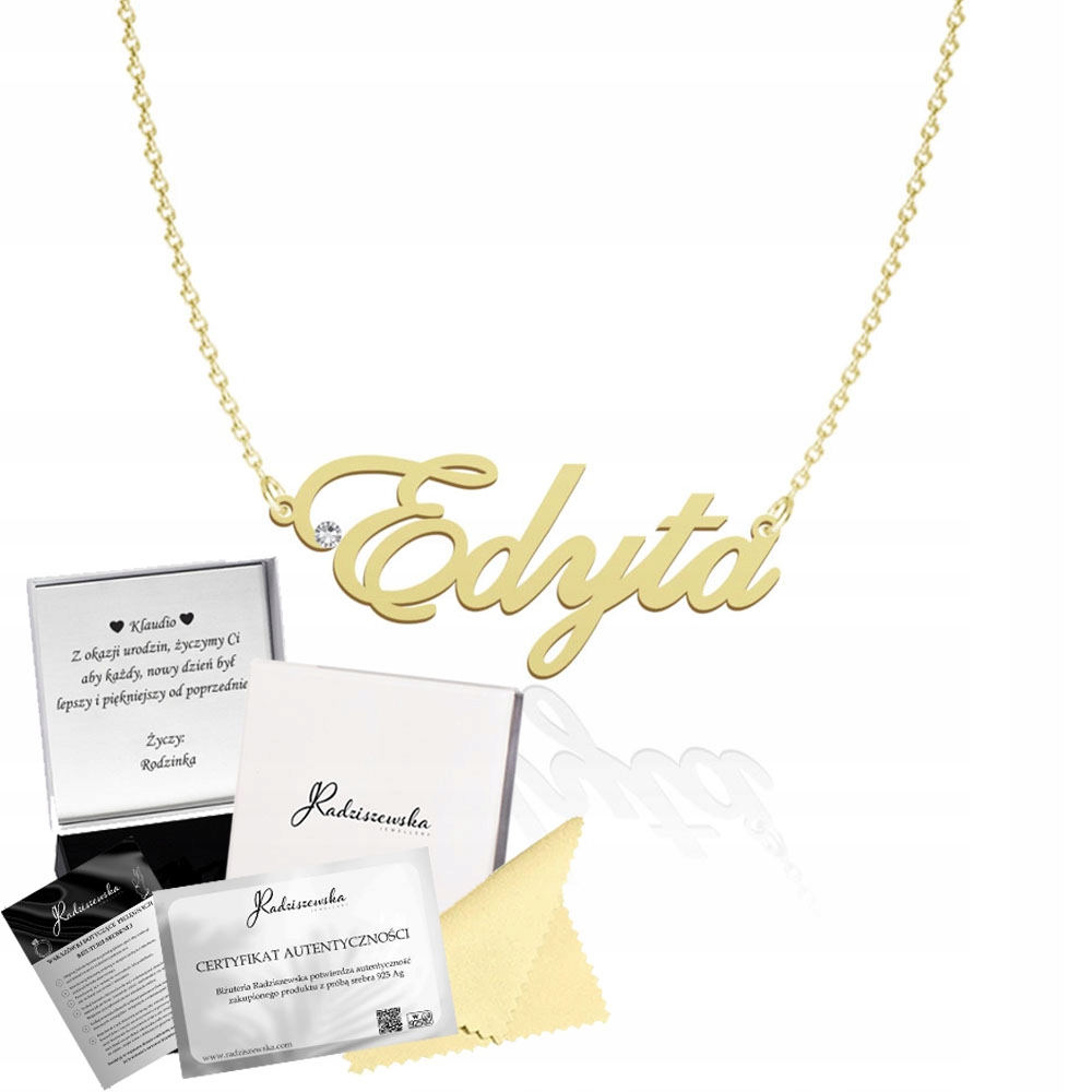 Zlatý náhrdelník s jménem Edyta Řetízek Stříbro 925 Přání Bonus