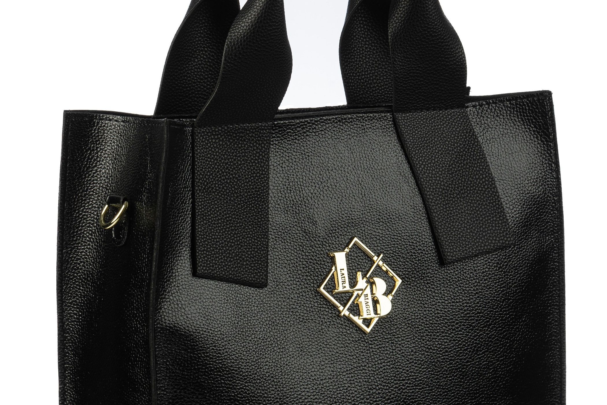 TOREBKA DAMSKA SHOPPER LAURA BIAGGI CZARNA KLASYCZNA DUŻA TORBA NA RAMIĘ A4 Kolor czarny