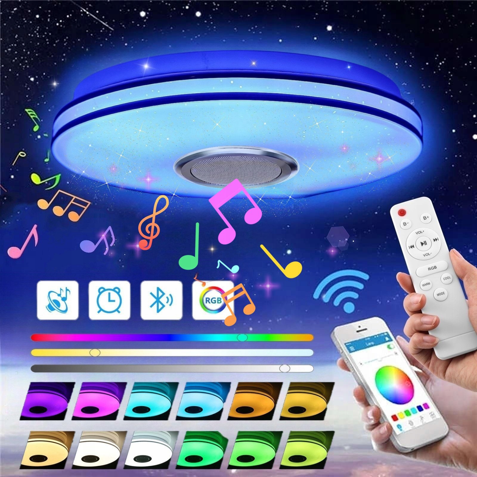 Stropní Svítidlo Rgb S Bluetooth Led Reproduktorem 60 W S Dálkovým Ovládáním Aplikací App