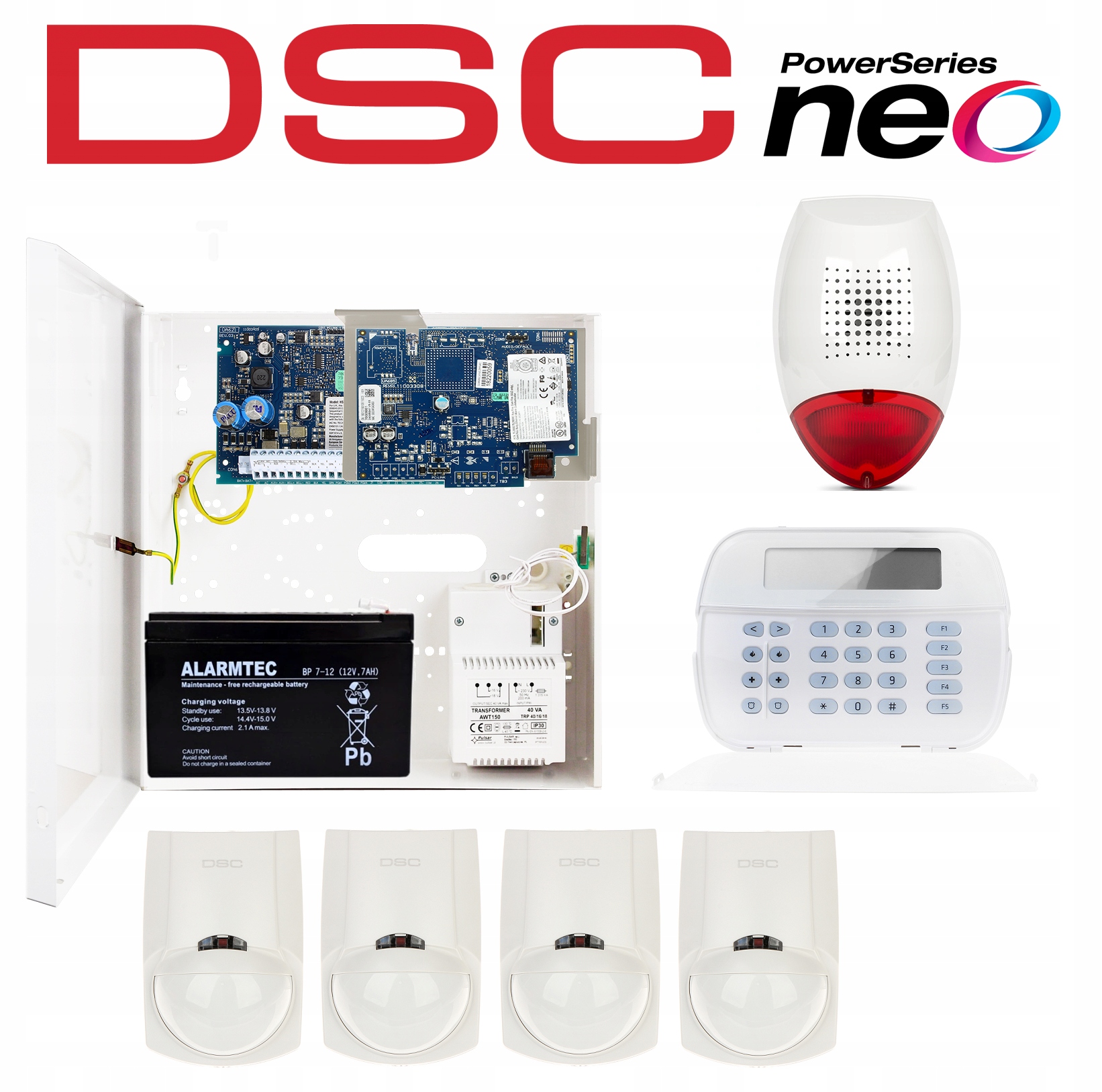 System Alarmowy Dsc Neo Zestaw 4 Czujek Pir LC100 Ip LCD Syrena Aplikacja