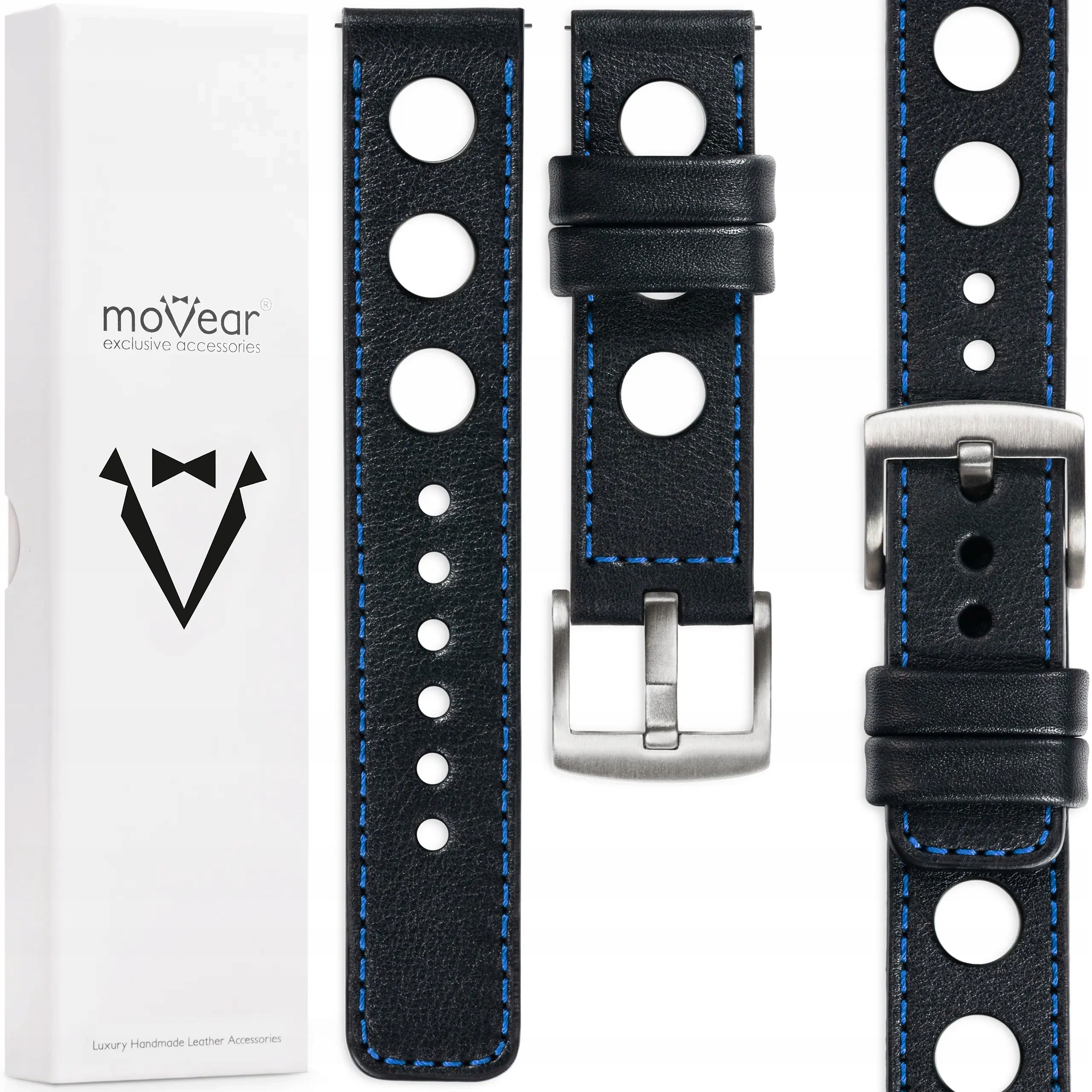 Pásek 22 mm pro hodinky, elegantní, prémiový, ručně vyrobený, černý Movear
