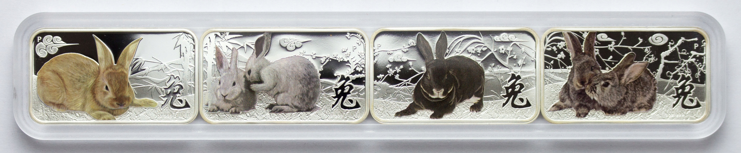 Wyspy Cooka, 4 x 1 dolar 2011, Rok Królika, Zestaw monet, 4x 1 oz, Ag999