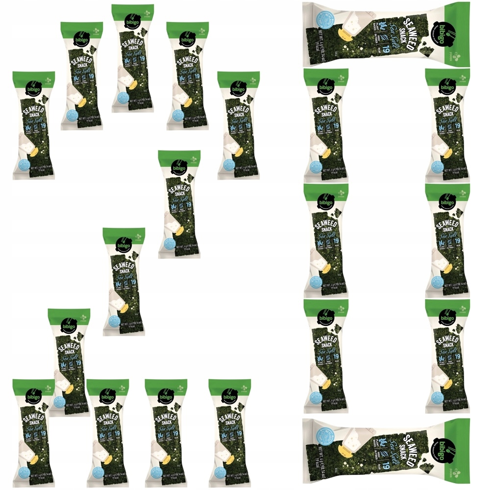 20x Koreańskie Nori Snacks Chrupiące Wodorosty Prażone Sól Morska 4g Bibigo