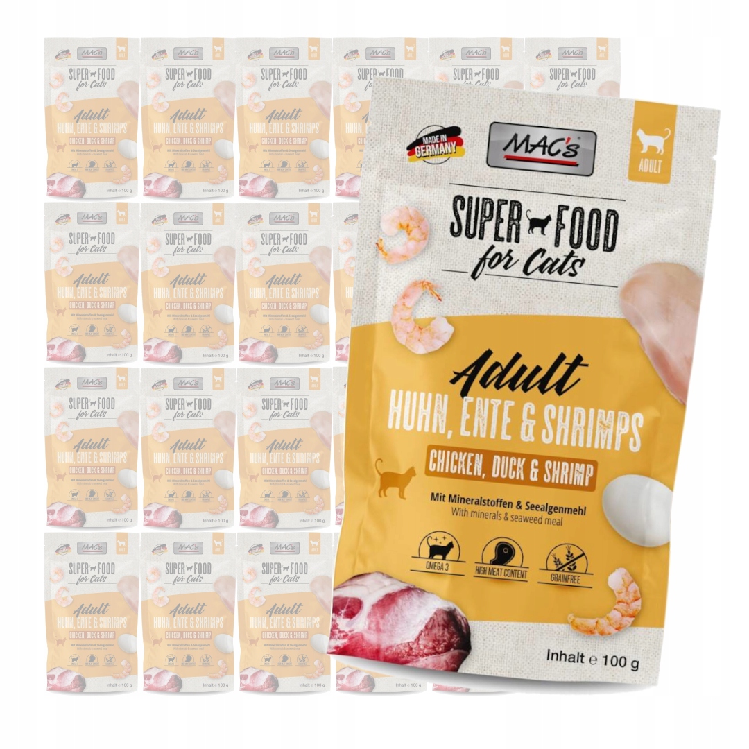 MAC's Cat Mokré Krmivo Pro Kočky Kuřecí kachna Krevety 24 x 100 g