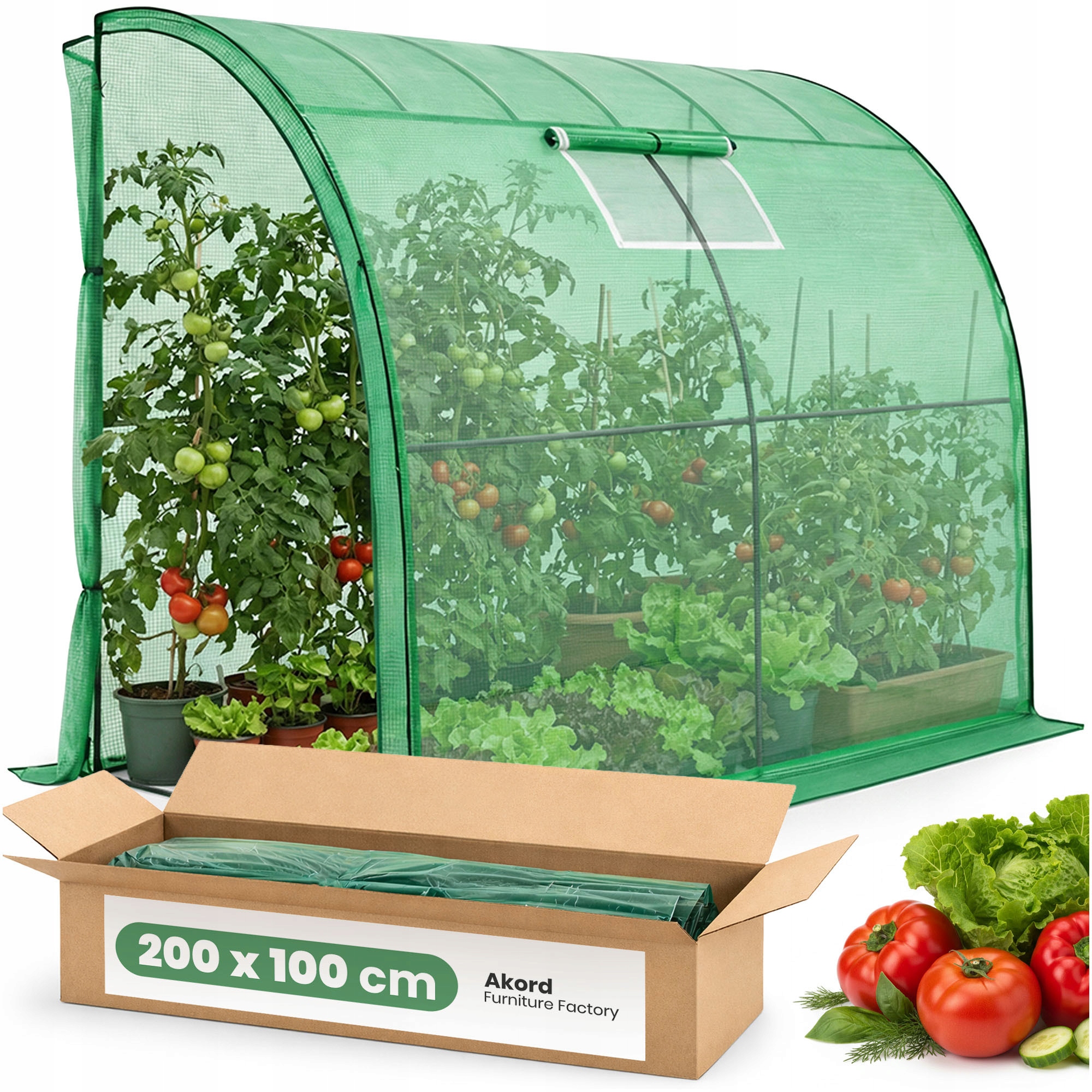 Zahradní skleník, nástěnný fóliový tunel 1D1OK Zelená 100x200x210 Akd