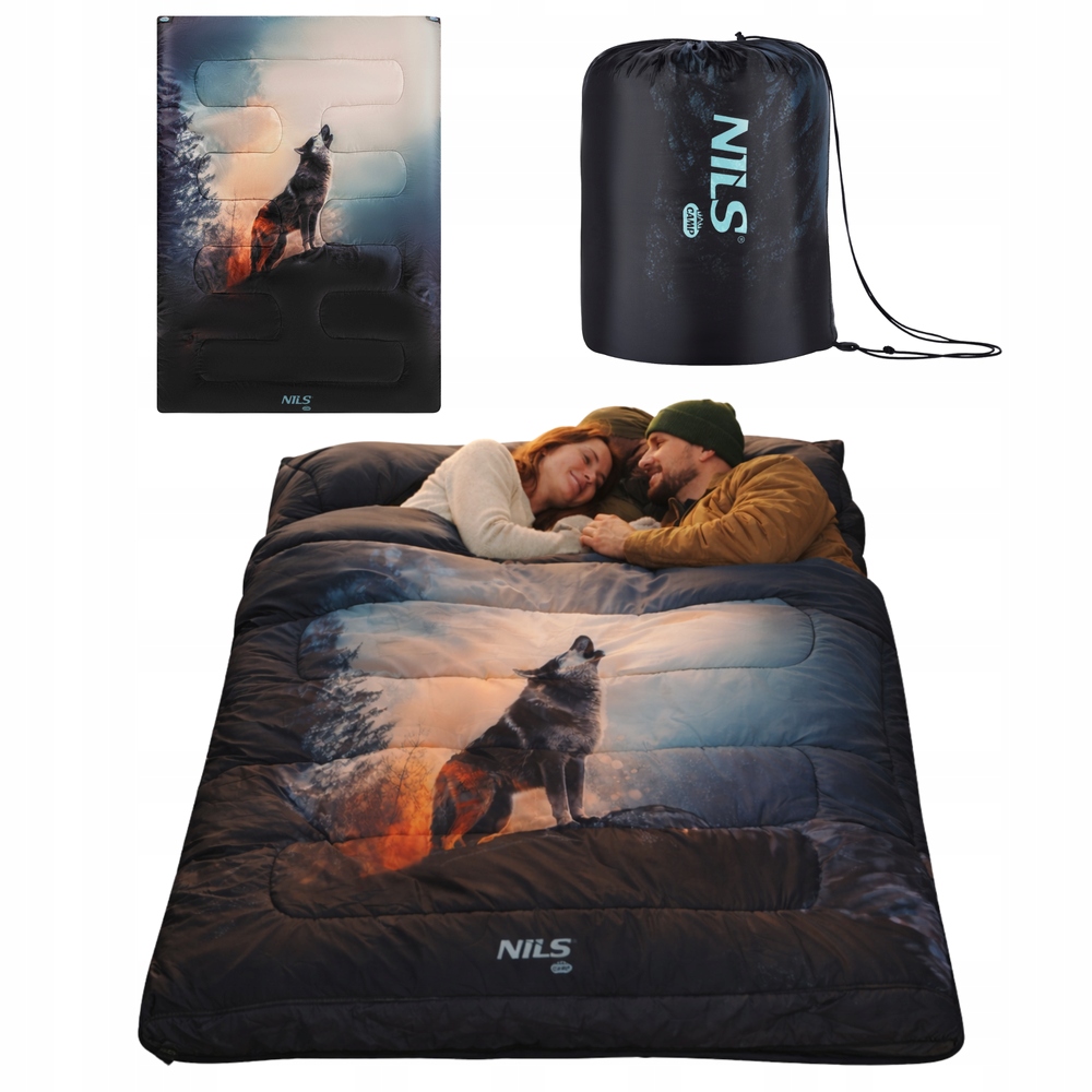 Turistický teplý kempingový spací pytel pro dvoulůžkový 3v1 s potahem, 200 x 140 cm