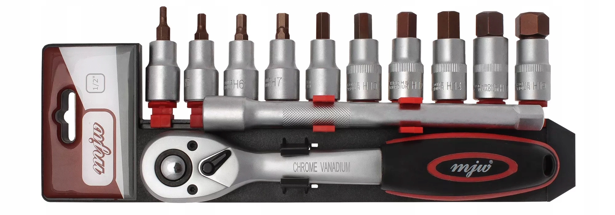 Sada nástrčných klíčů 1/2 Hex s ráčnou a prodlužovacím nástavcem Mjw