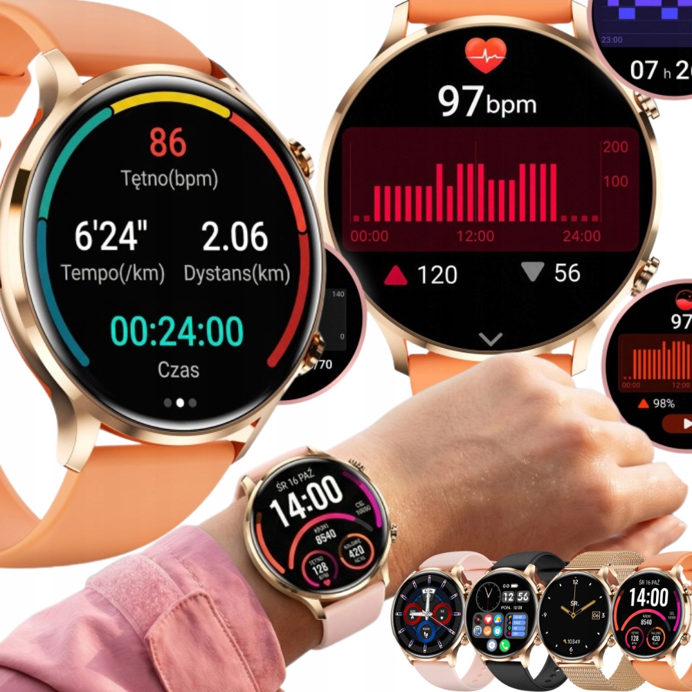 Smartwatch zegarek Damski wodoodporny Sportowy rozmowy 4 paski Zestaw