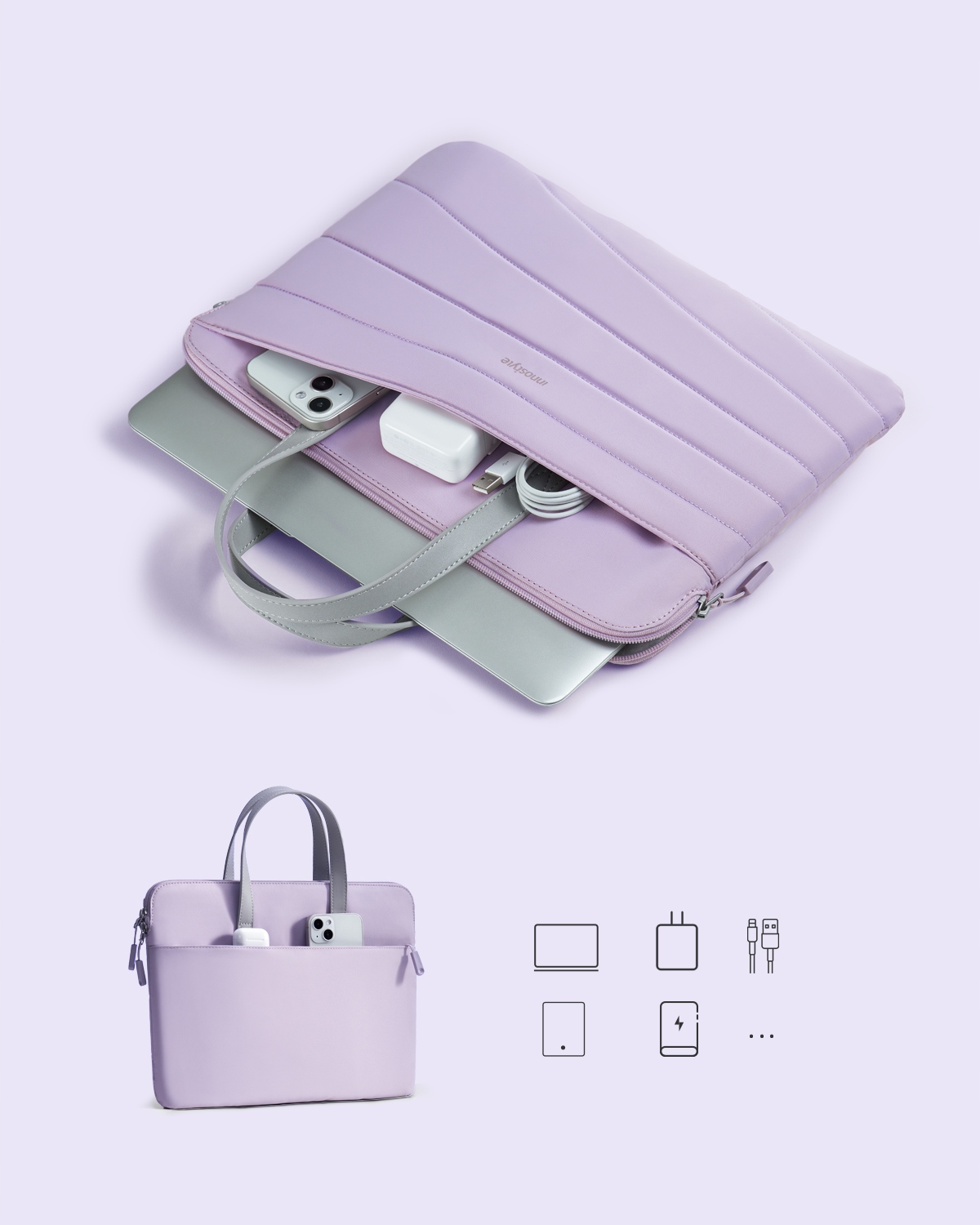 INNOSTYLE DAMSKA TORBA NA LAPTOPA 14 WODOODPORNA CARRYLITE SLIM FIOLETOWA Wielkość matrycy 14