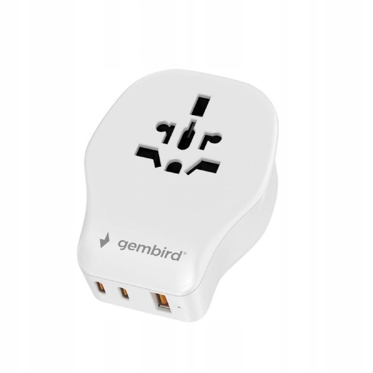 Uniwersalny adapter zasilania Gembird TPA-1A2C20-02-W z ładowarką 2x Usb-c,