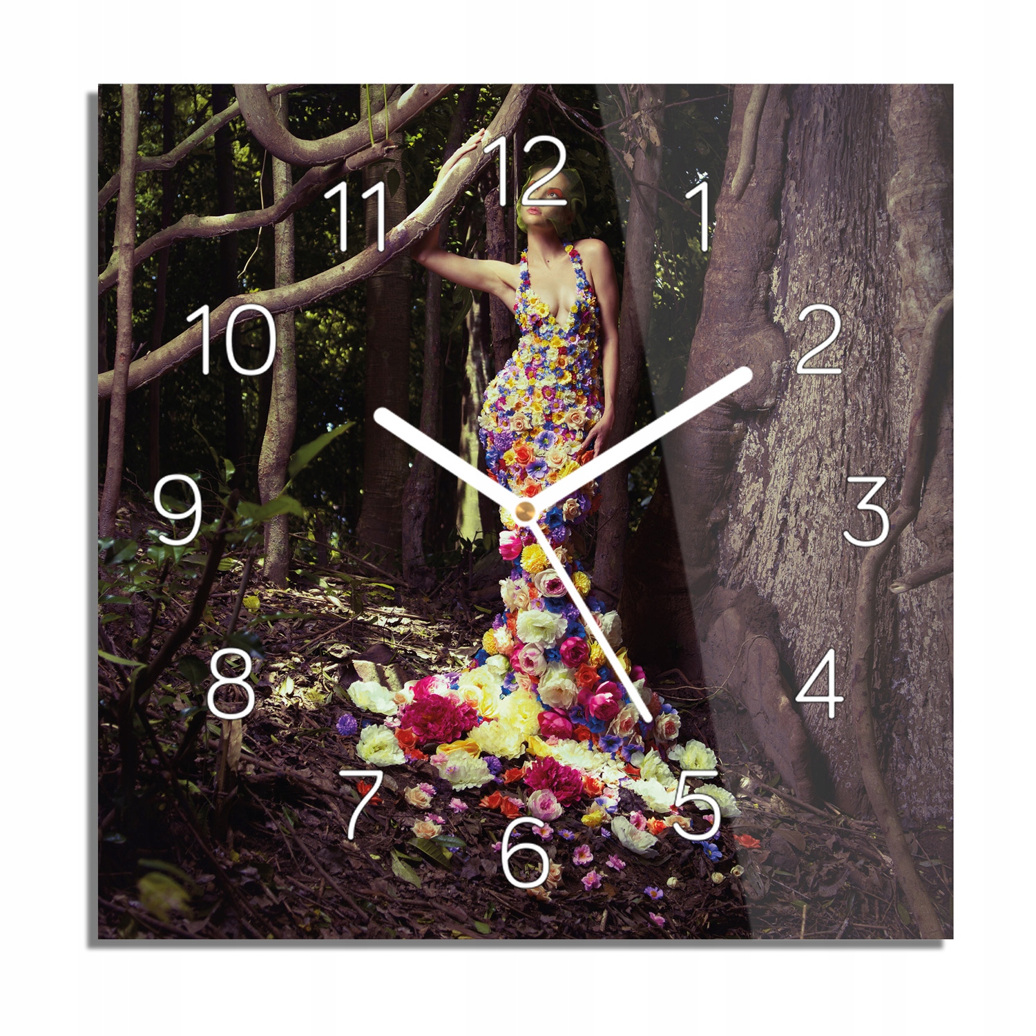 

Wróżka las kwiaty zegar na szkle na ścianę 30x30