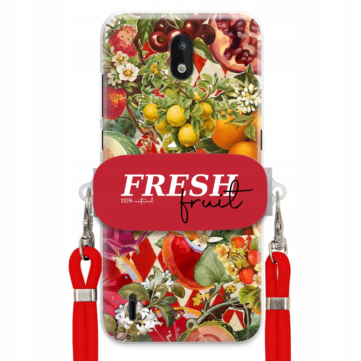 Puzdro pre Nokia 1.3 Červené Crossbody vodítko držiak Fresh Fruit Ovocný