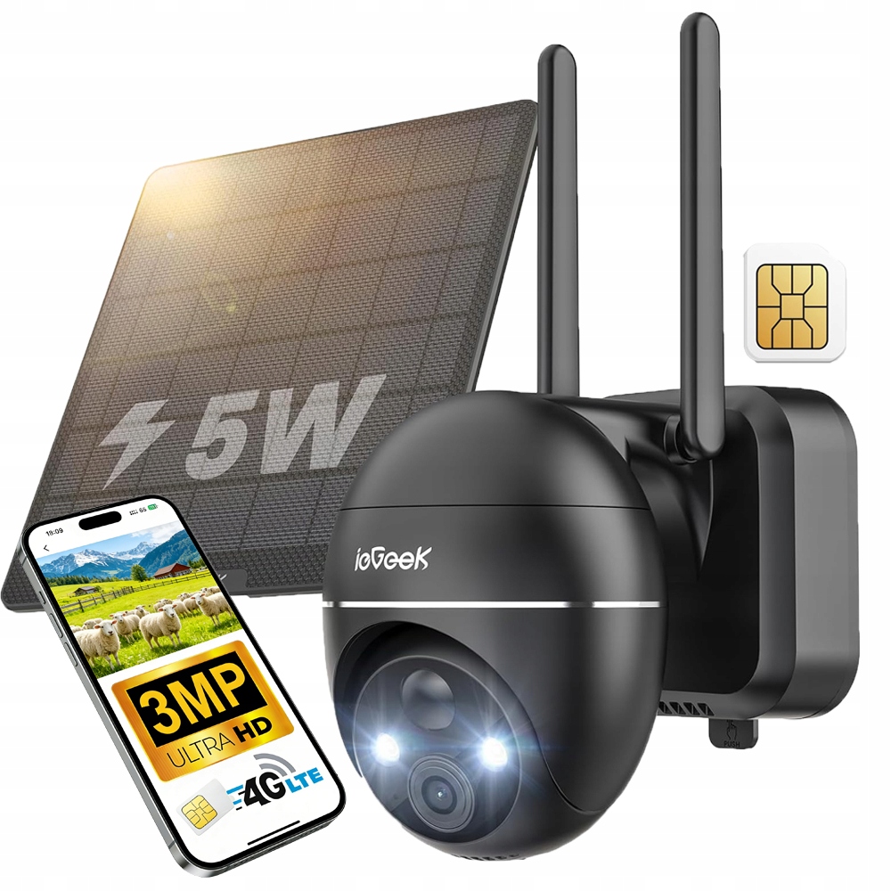 Venkovní Solární Otočná Kamera Na Sim Kartu 4G 3MPx 4x digitální zoom