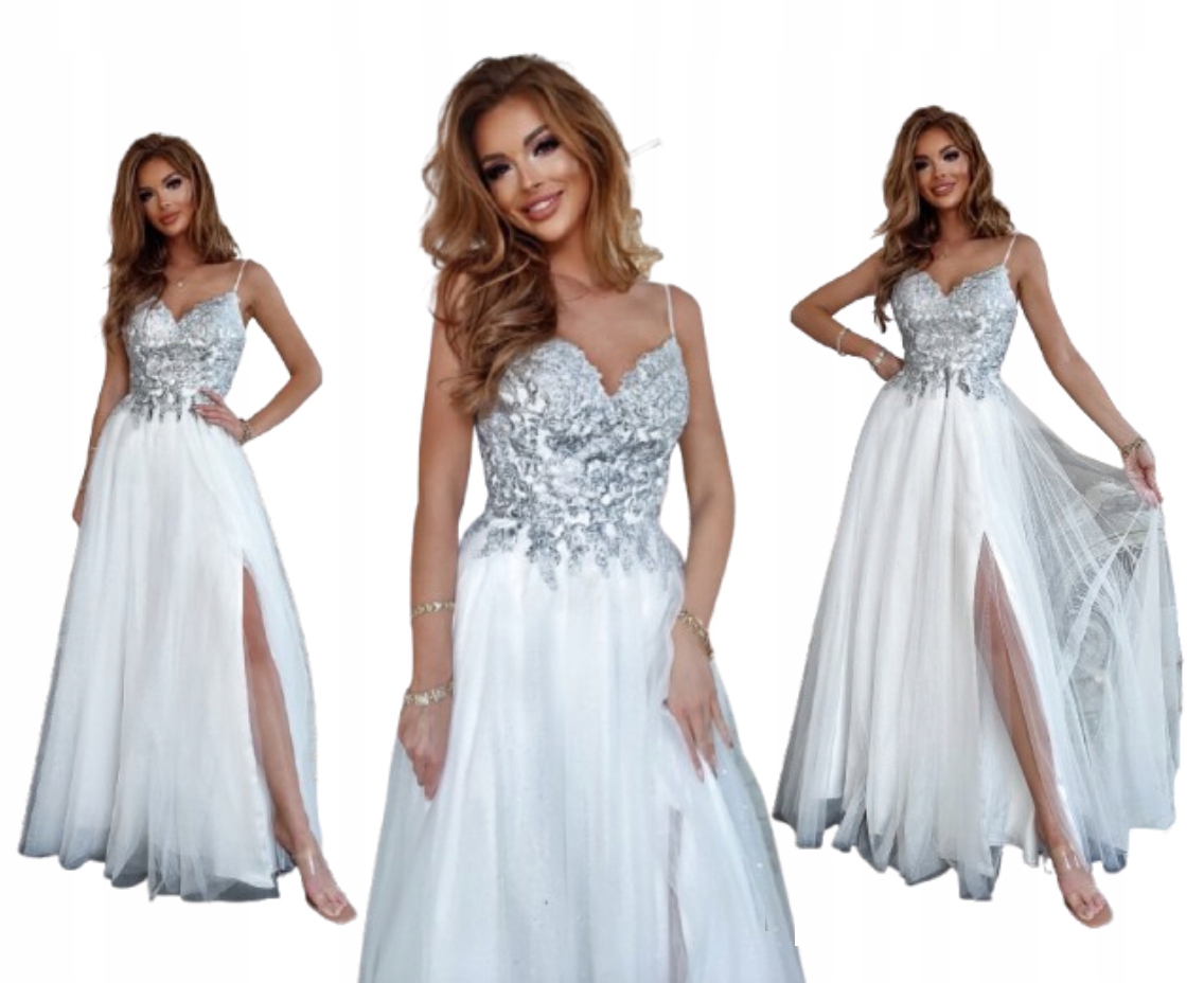 Marika Bílá Dlouhá Tylová Svatební Šaty Princezna s Rozparkem M