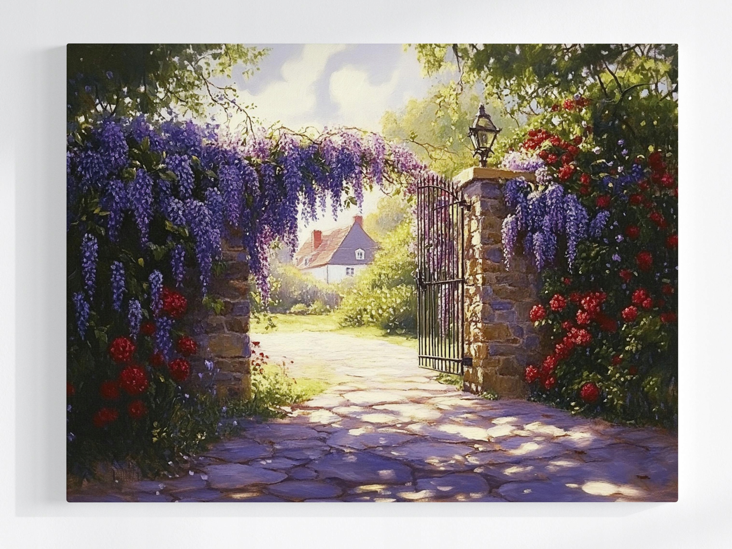 Obraz Na Plátně Canvas Vesnice Kvetoucí Glycin Wisteria Růže Brána 100x75