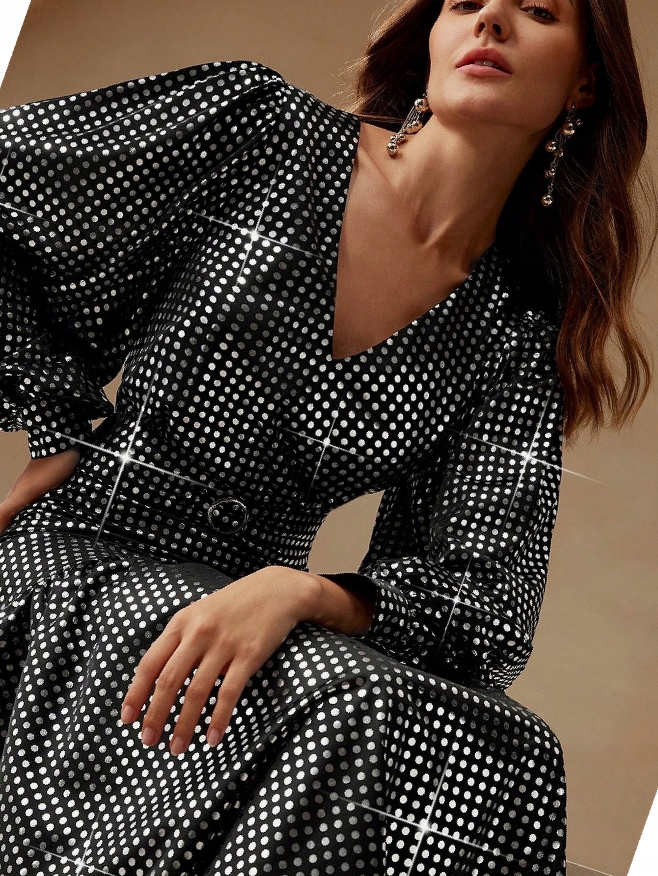 Šaty Anewsta Maksi W Stříbrné Hrášky Bufiaste Rukávy L 40