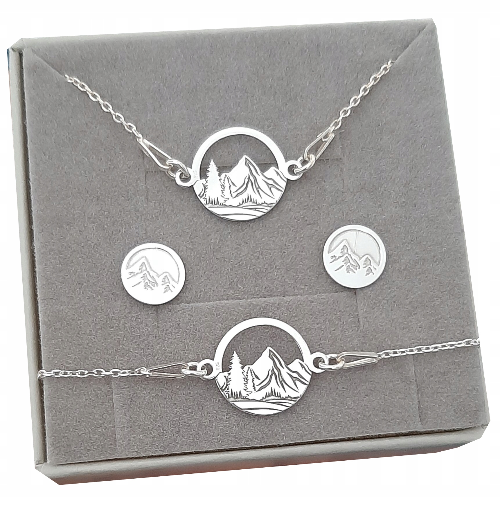 

Komplet Srebrny 925 Celebrytka Góry Grawer