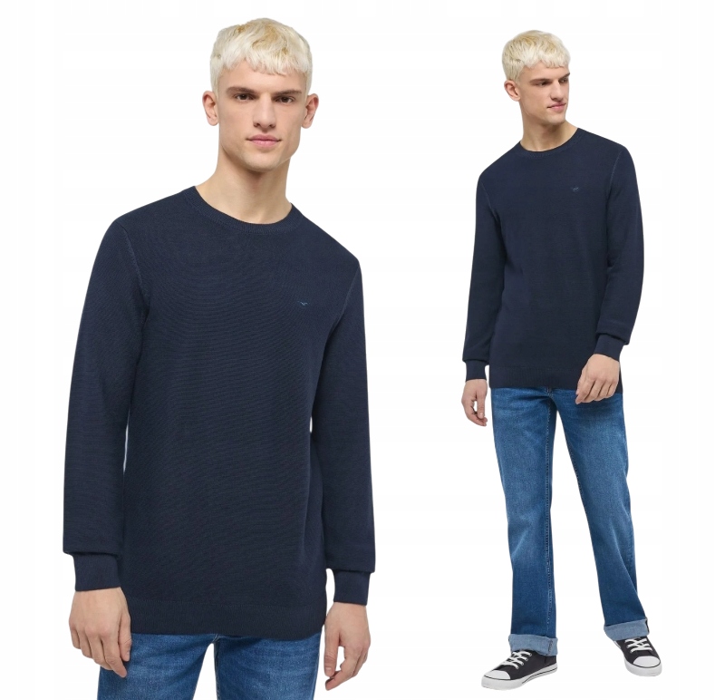 Pánský bavlněný svetr tmavě modrý Mustang přes hlavu Emil C vel. XL