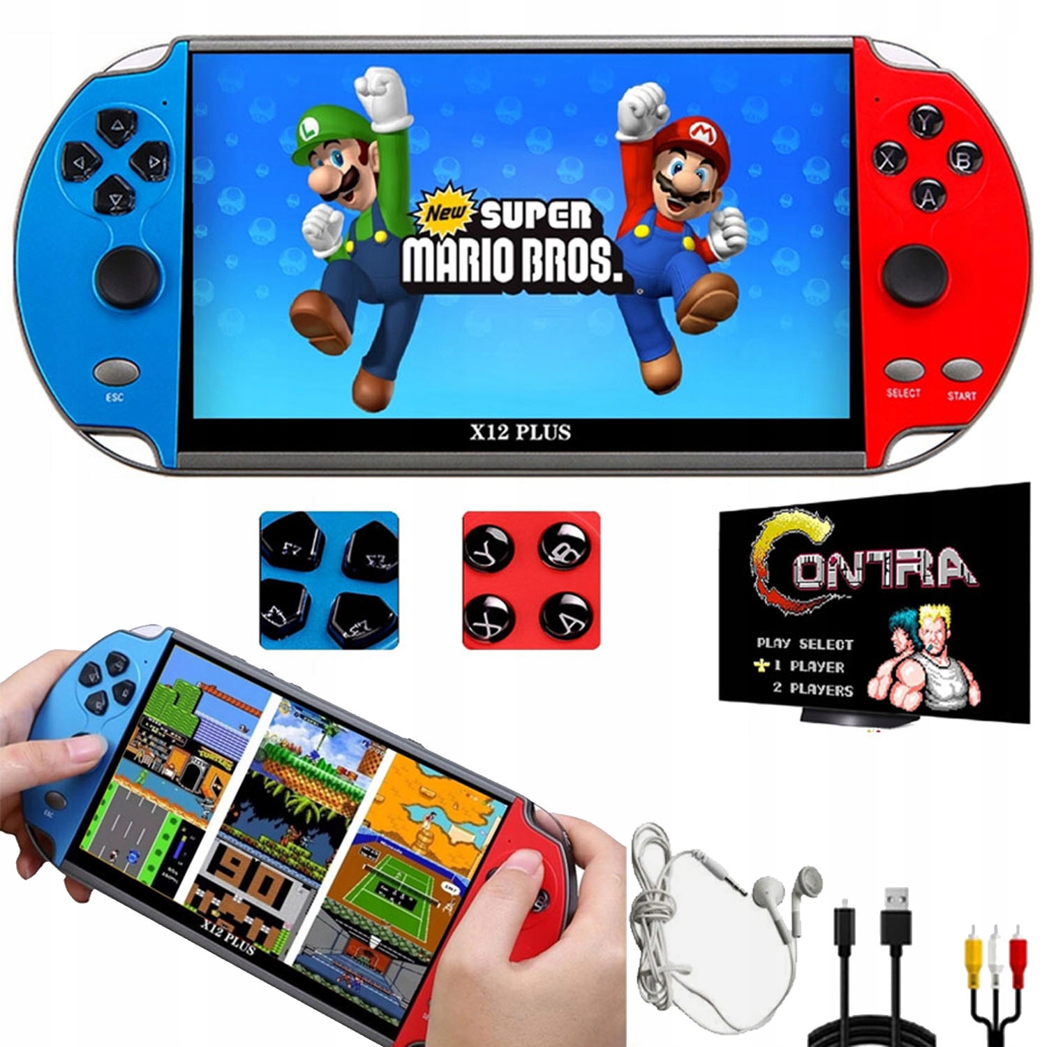 Konsola Przenośna x12 Mini Do Gier Retro 1000+ Gierek 16 Gb Pl Menu Tv 7"