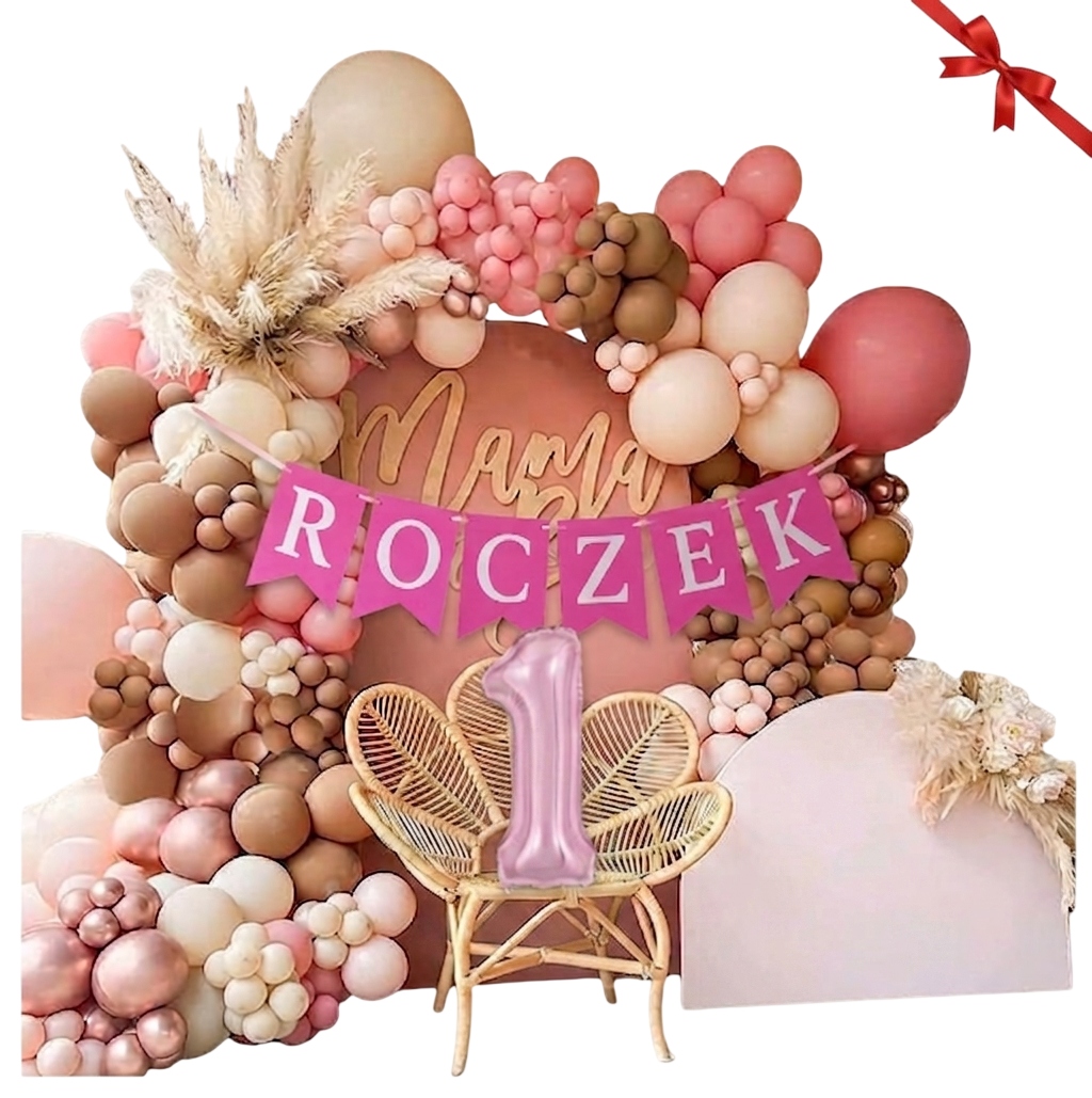 Balónová Girlanda V Štýle Boho Na Rok S Nápisom Číslo 1 Rose Gold Dievča