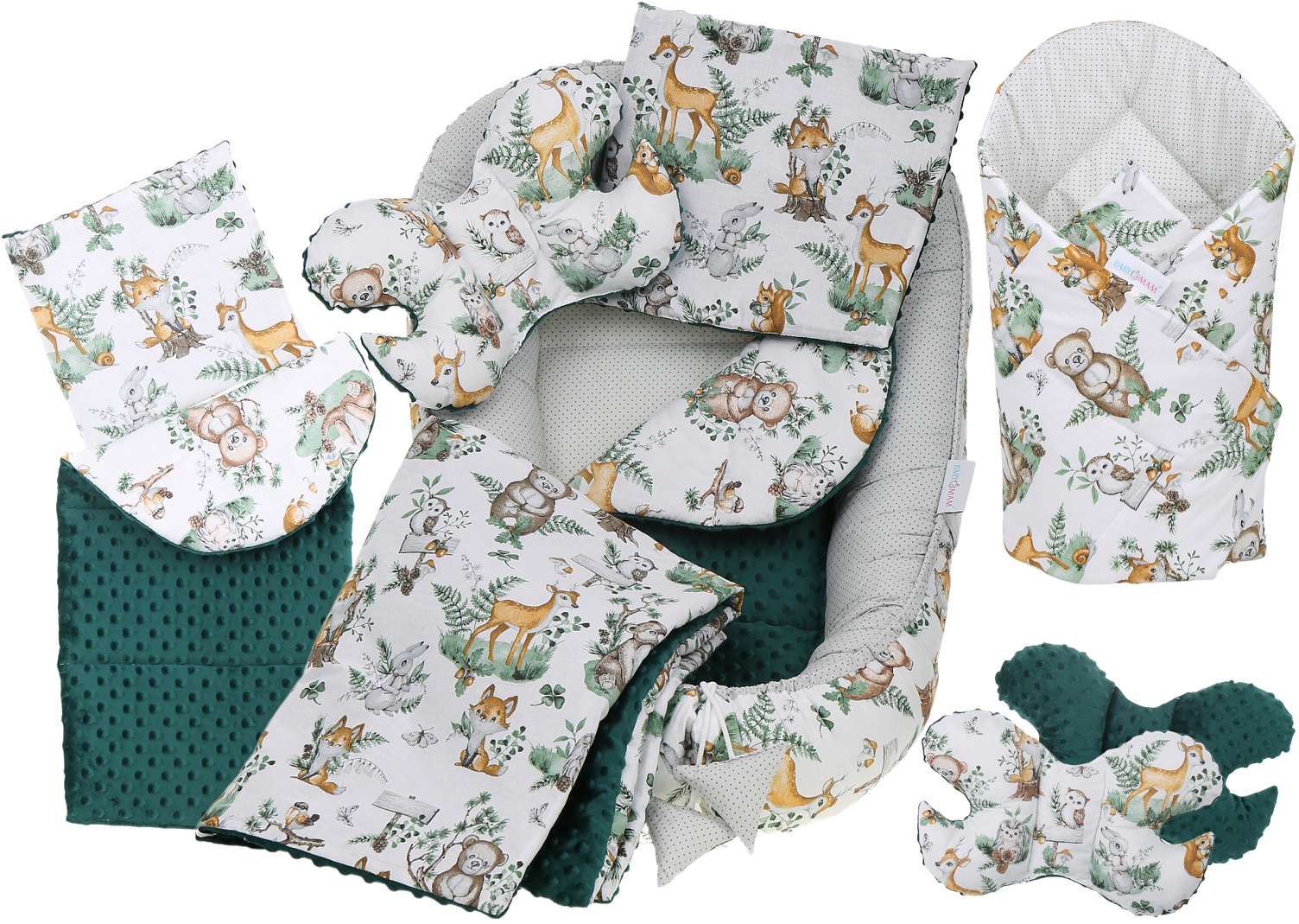 KOKON NIEMOWLĘCY GNIAZDO KOJEC MINKY ZESTAW XXL BABYMAM 7 EL.