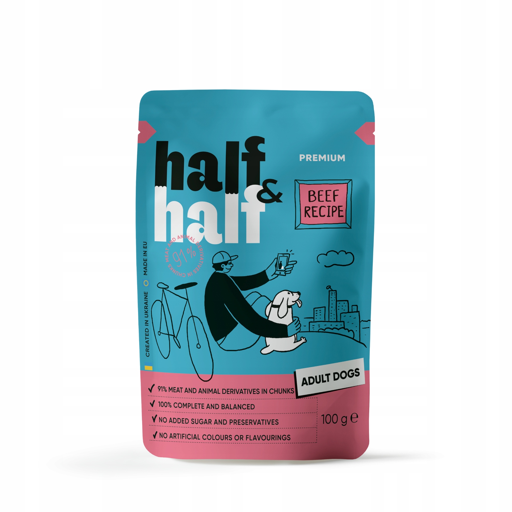 Levně Half&half Premium Vlhké krmivo pro psy adult Hovězí Sáček 24x100 g