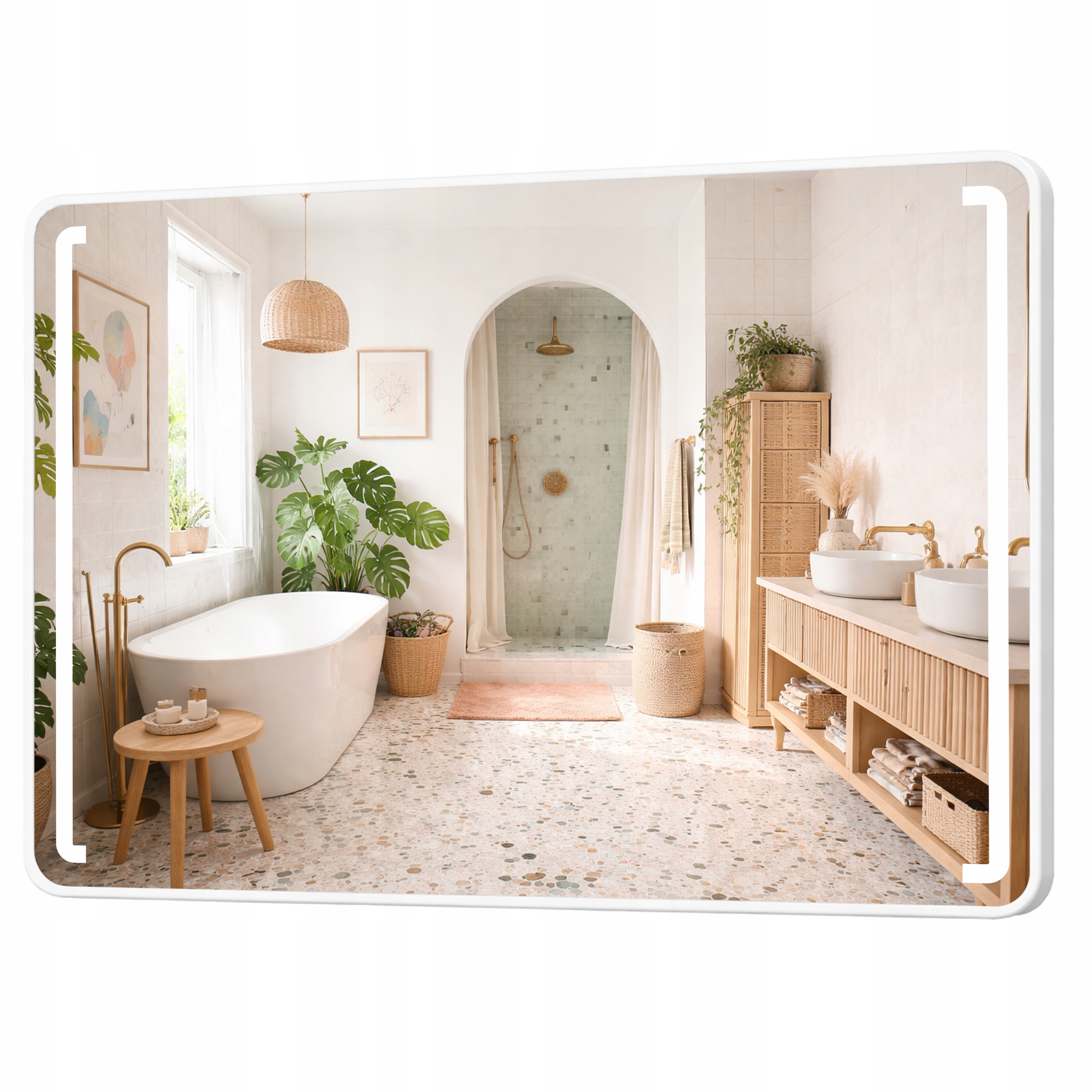 Zaoblené Obdĺžnikové Zrkadlo 120x60 Hliníková Podsvietená Loft