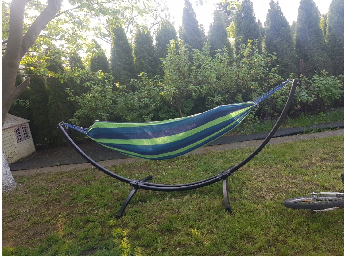 HAMAK ZE STELAŻEM Stelaż do hamaka STOJAK NA HAMAK OGRODOWY DWUOSOBOWY XXL Szerokość materiału 160 cm