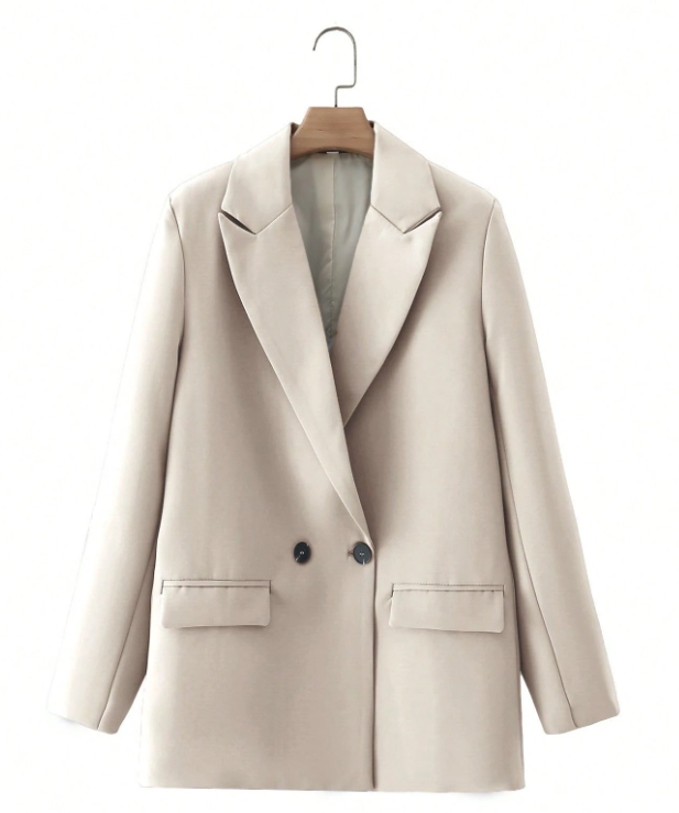 Shein Sako Béžové S Dlouhým Rukávem Na Knoflíky Xs 1DB