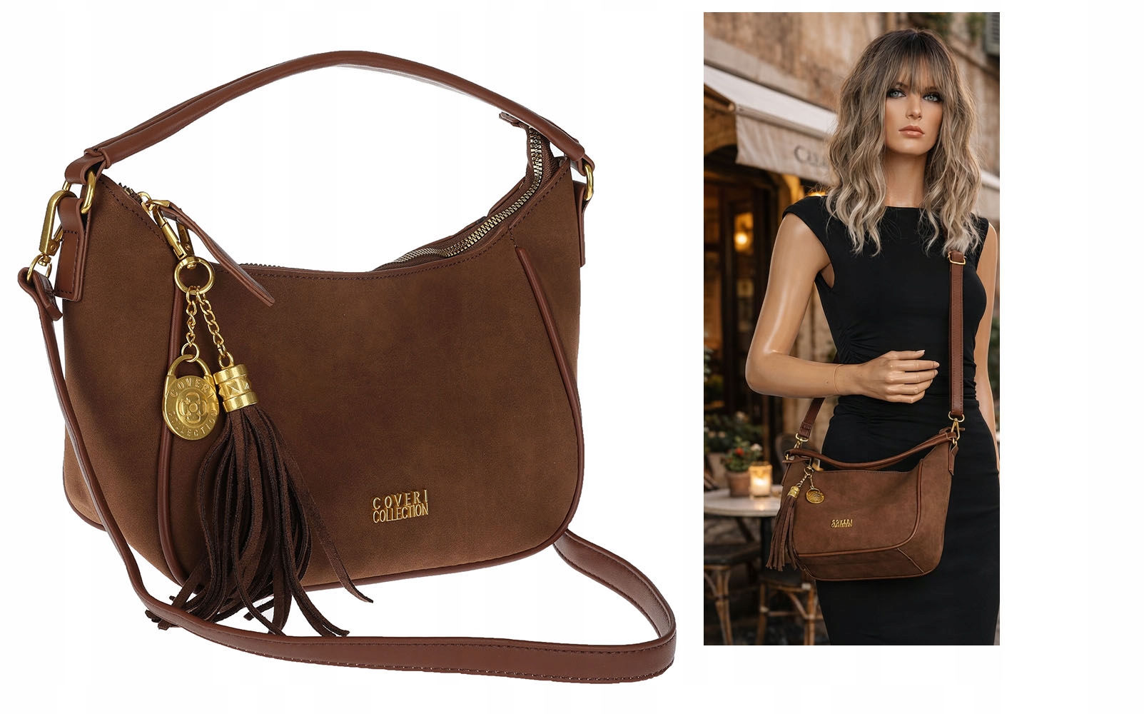 Torebka damska listonoszka zamszowa modna torba na ramię CC3154 Czekoladowa