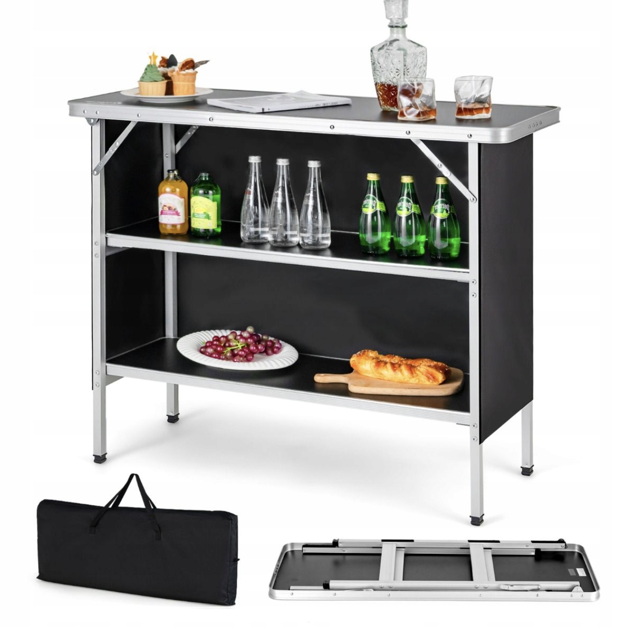 Hliníkový skladací kempingový stôl, turistický stolík s prenosnou taškou