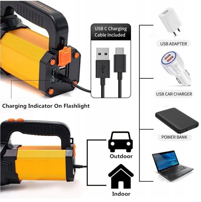 MAYTHANK Latarka LED 6000 Lumen 800M USB C 10000Mah Wodoodporna Z Uchwytem — miniatura 4