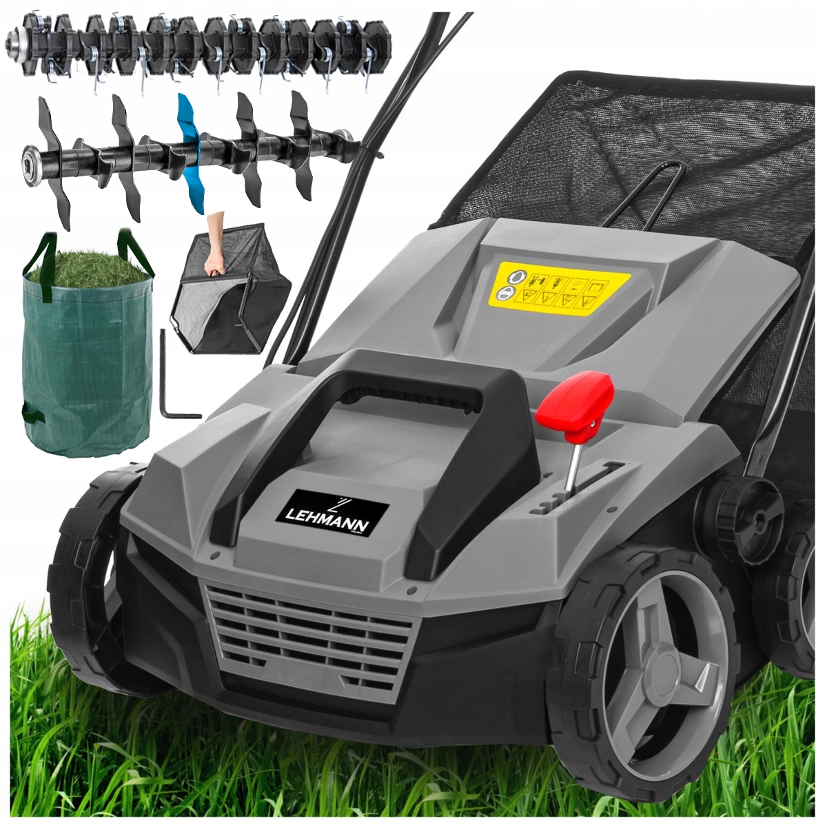 Elektrický Provzdušňovač Kultivátor Vertikutátor Trávy 58 CM Regulace 50L 2600W