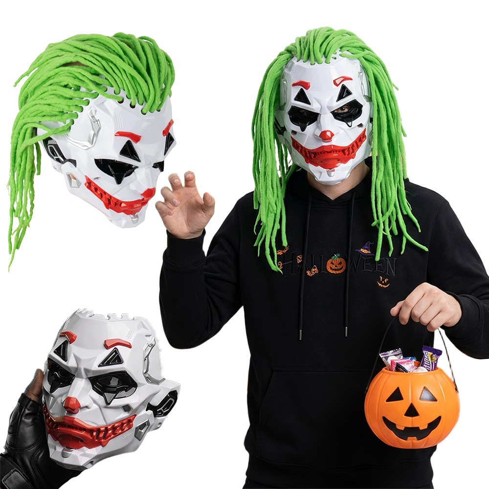 Maska klauna se zelenými dredy z Abs pro halloweenskou párty