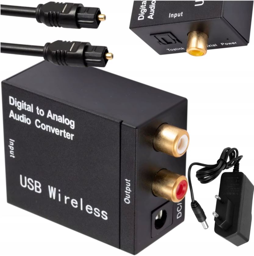 Konwerter Optyczny Dac Adapter Coaxial Toslink Do 2x Rca Cinch Zasilacz