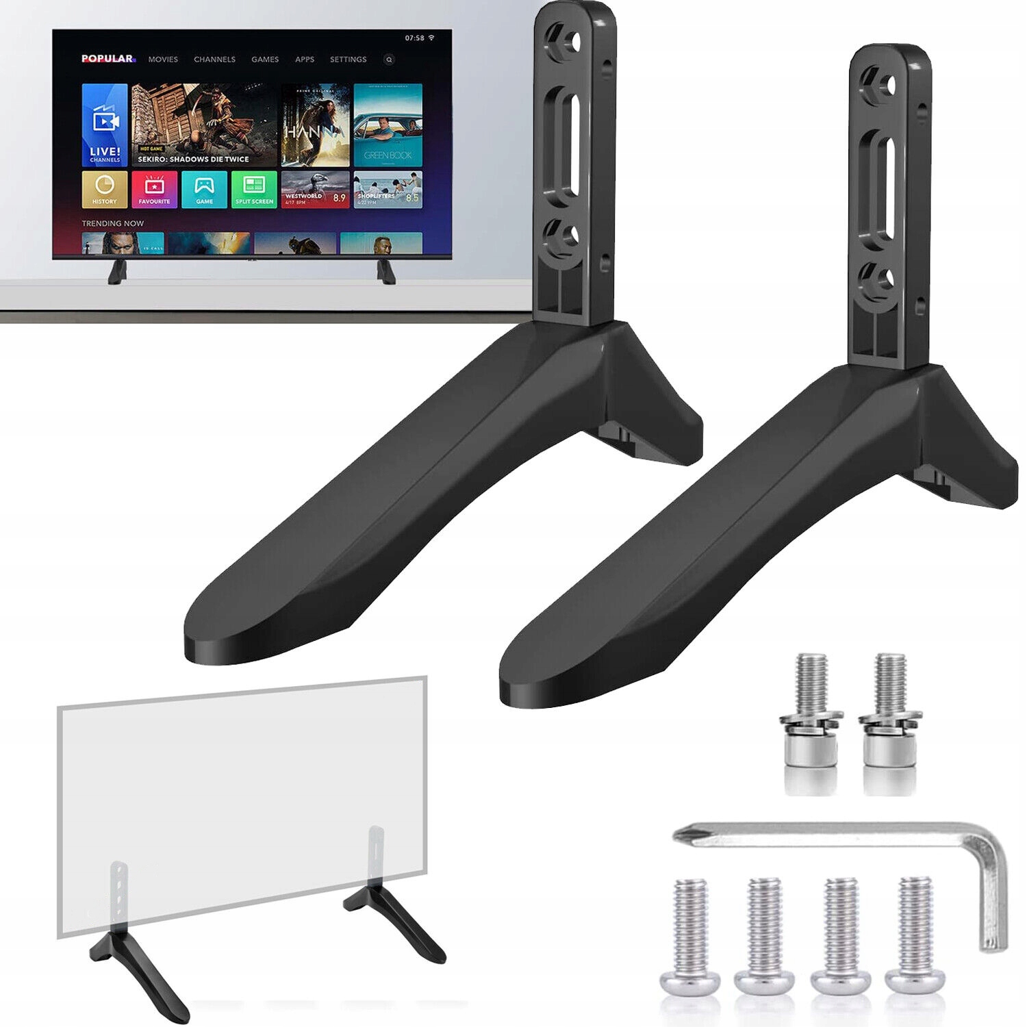 STÓPKI DO TELEWIZORA, UCHWYT DO TELEWIZORA 32”-65“, STOJAK NA TELEWIZOR