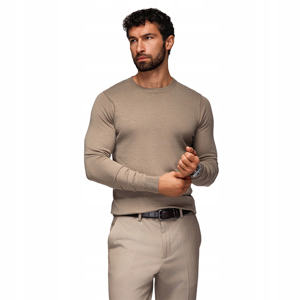 Pánský klasický svetr s viskózou Basic tmavě béžový V15 OM-SWBS-0106 XXL