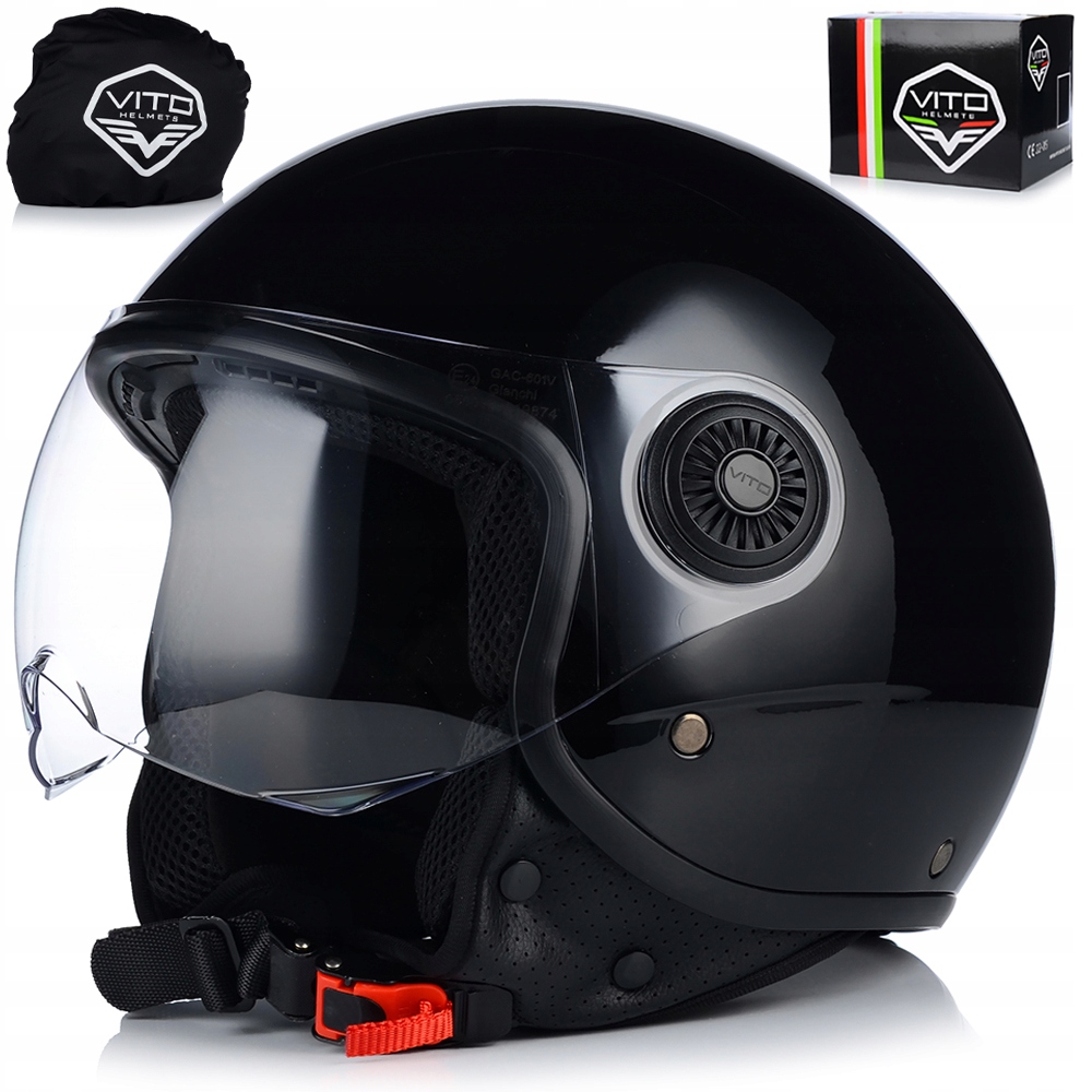 Motocyklová Přilba Otevřená, Lehká Vito Loreto Černý Lesk, Skútr Chopper