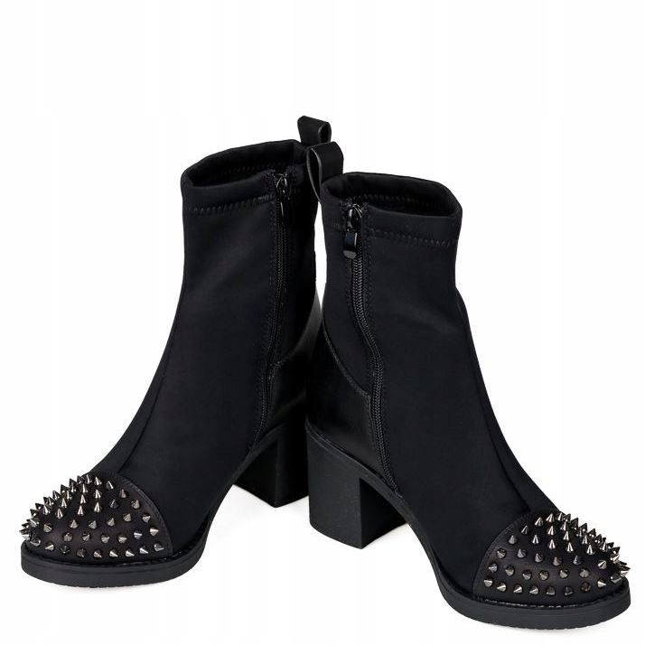 CZARNE BOTKI DAMSKIE NA KLOCKU OCIEPLANE Z KOLCAMI Rozmiar 37