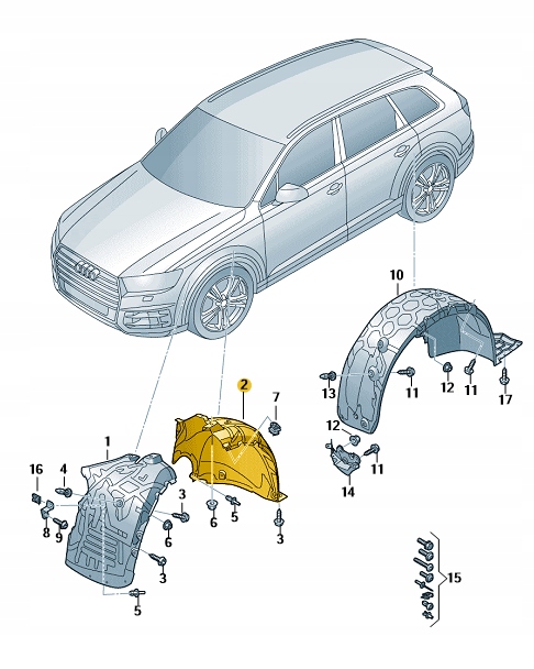 NADKOLE PRZEDNIE TYLNA CZĘŚĆ LEWE AUDI Q7 ASO Producent części Audi OE
