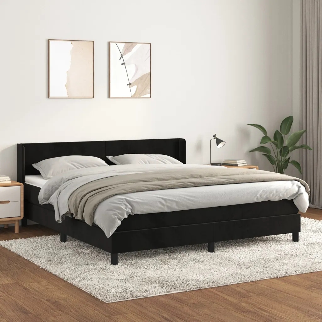 Box spring postel s matrací černá 160x200 cm samet Černý 3130849